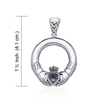 Claddagh Sterling Silver Pendant with Heart Gem TPD4118